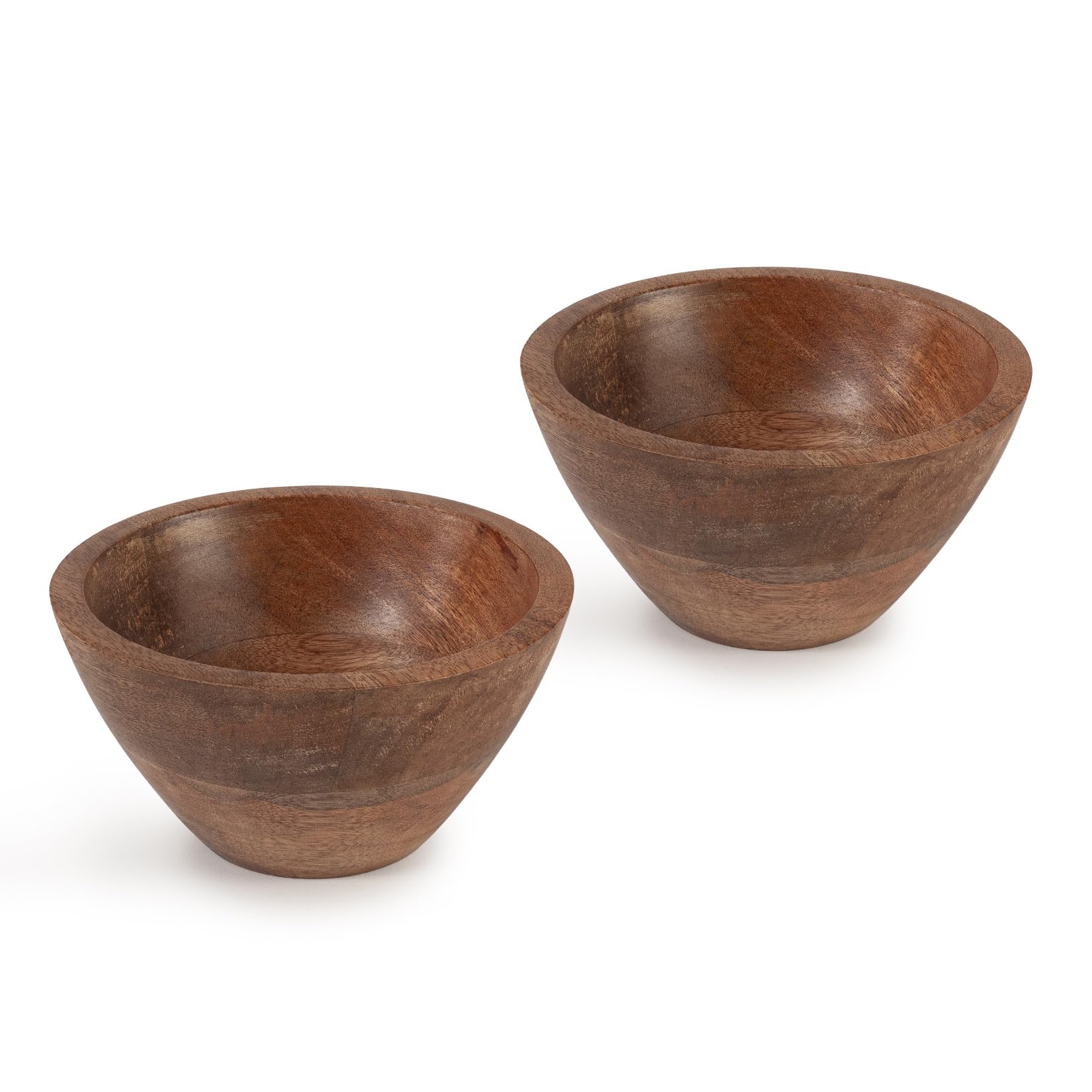 woodluv Wooden Bowls Set of 2, Serving Bowl, Salad Serving Cereal, Fruit Bowls, Snacks Serving Dish, 15 x 15 x 7.5 cm