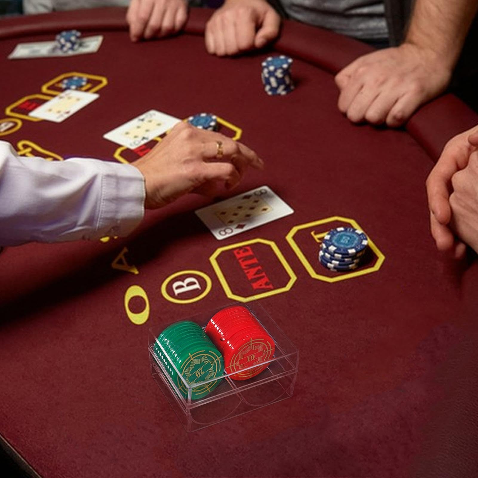 Poker-Chip-Rack – transparente Chips-Box aus Acryl | Kartenetui aus Acryl mit 2 Fächern | Pokerchips-Tablett aus Acryl | Der durchsichtige Pokerchip-Träger aus Acryl bietet Platz für 40 Chips in Stand
