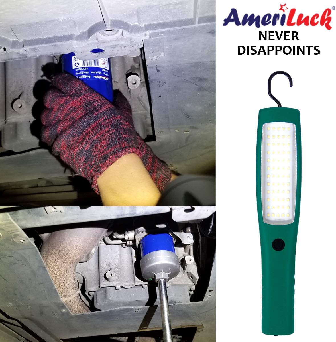 Cordless LED Work Light, Built-in Rechargeable 5000mAh Battery, Super Bright 1000 Lumens (10W), 13" Handheld Mechanic Lamp, Portable Shop Light, Low/High & Flashlight Modes