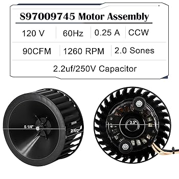 676, 684 Replacement Fan Motor Assembly 90CFM, S97009745
