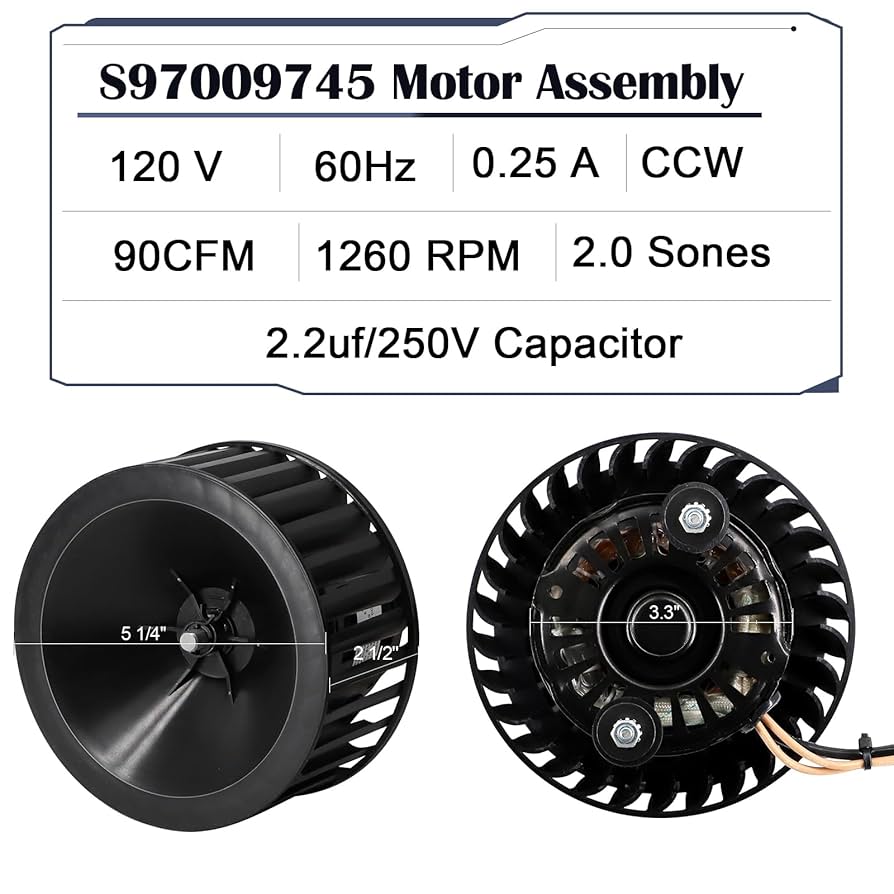 676, 684 Replacement Fan Motor Assembly 90CFM, S97009745