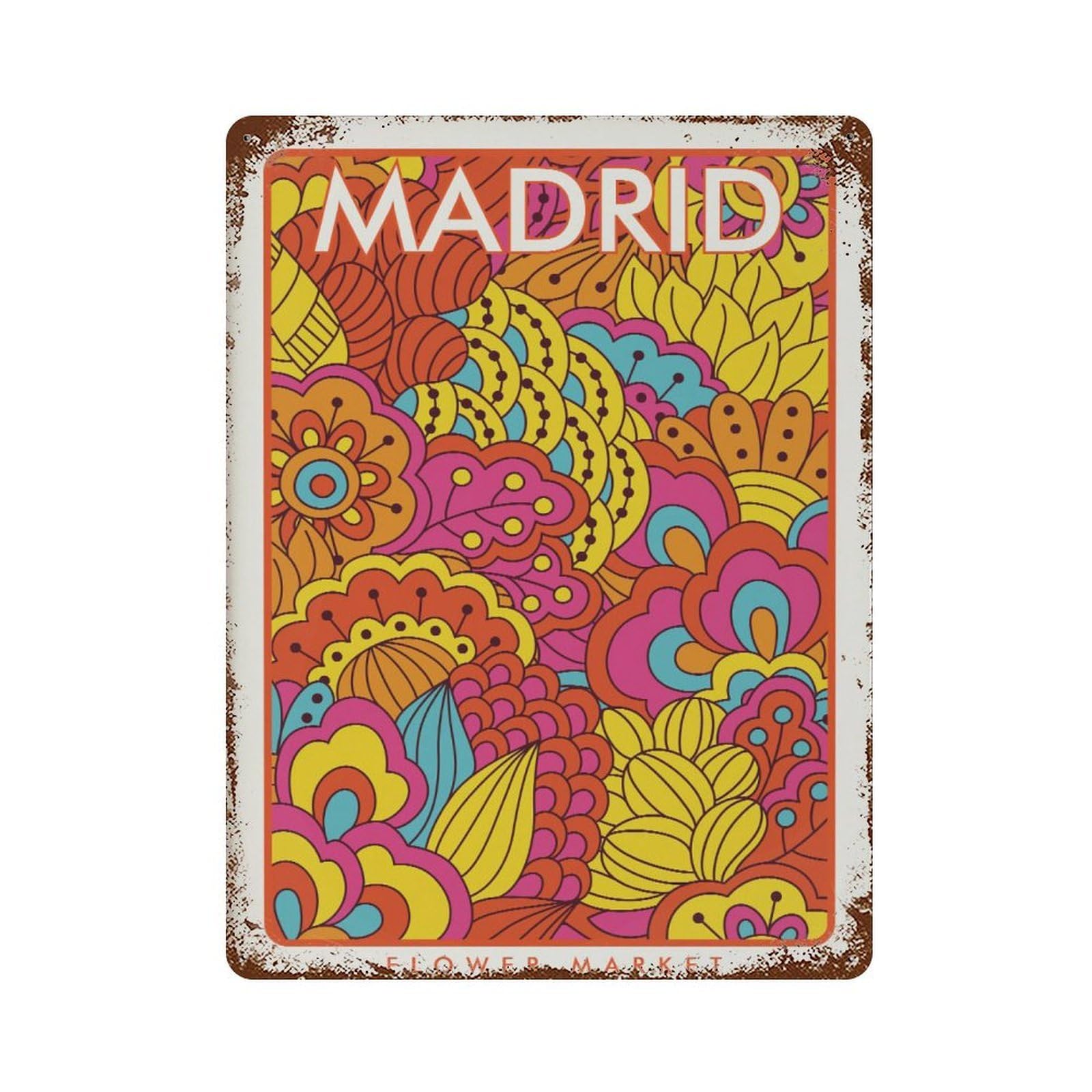 xiaoxiaoshen Madrid Flower Market Botanical Wall Decor Art Metal Tin Poster Modern Home Decor Art Home Bar Shop Decorations Vintage Sign 40x30cm