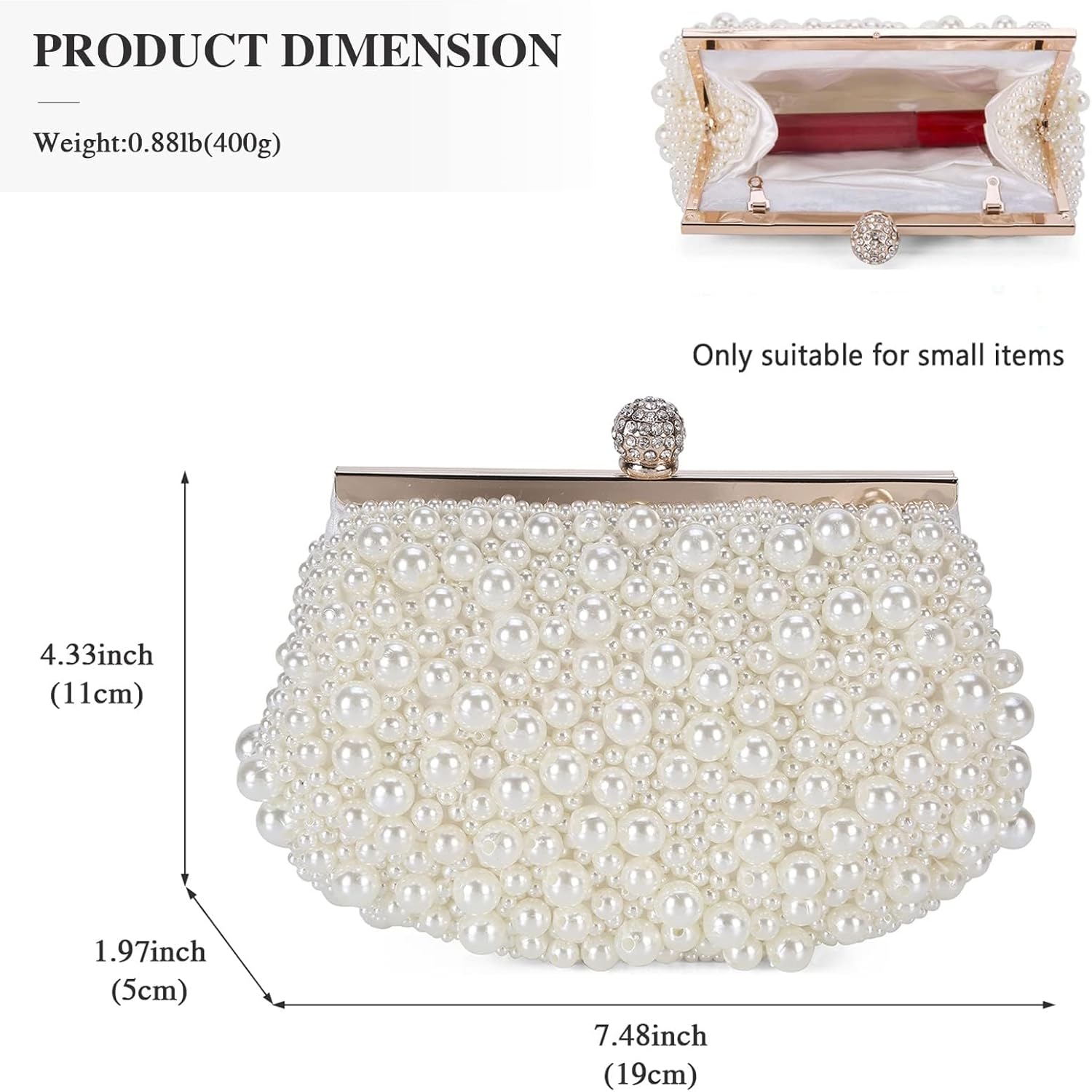 UBORSE Pearl Cutch Purses for Women Evening Bags Formal Beaded Wedding Bridal Purse Ladies Prom Cocktail Party Handbag