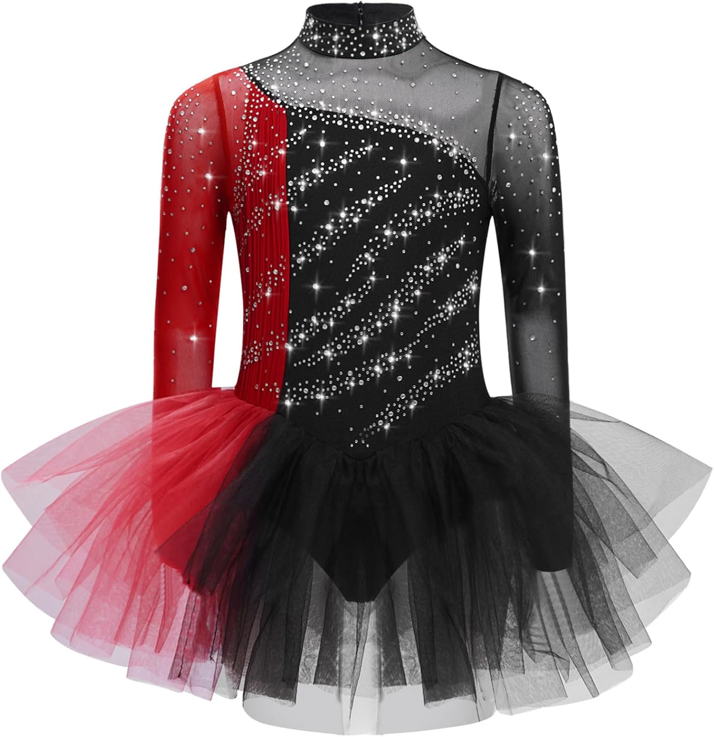 Kids Girls Figure Skating Dress Rhinestone Ballet Leotard Dance Tutu Dress for Competition Performance