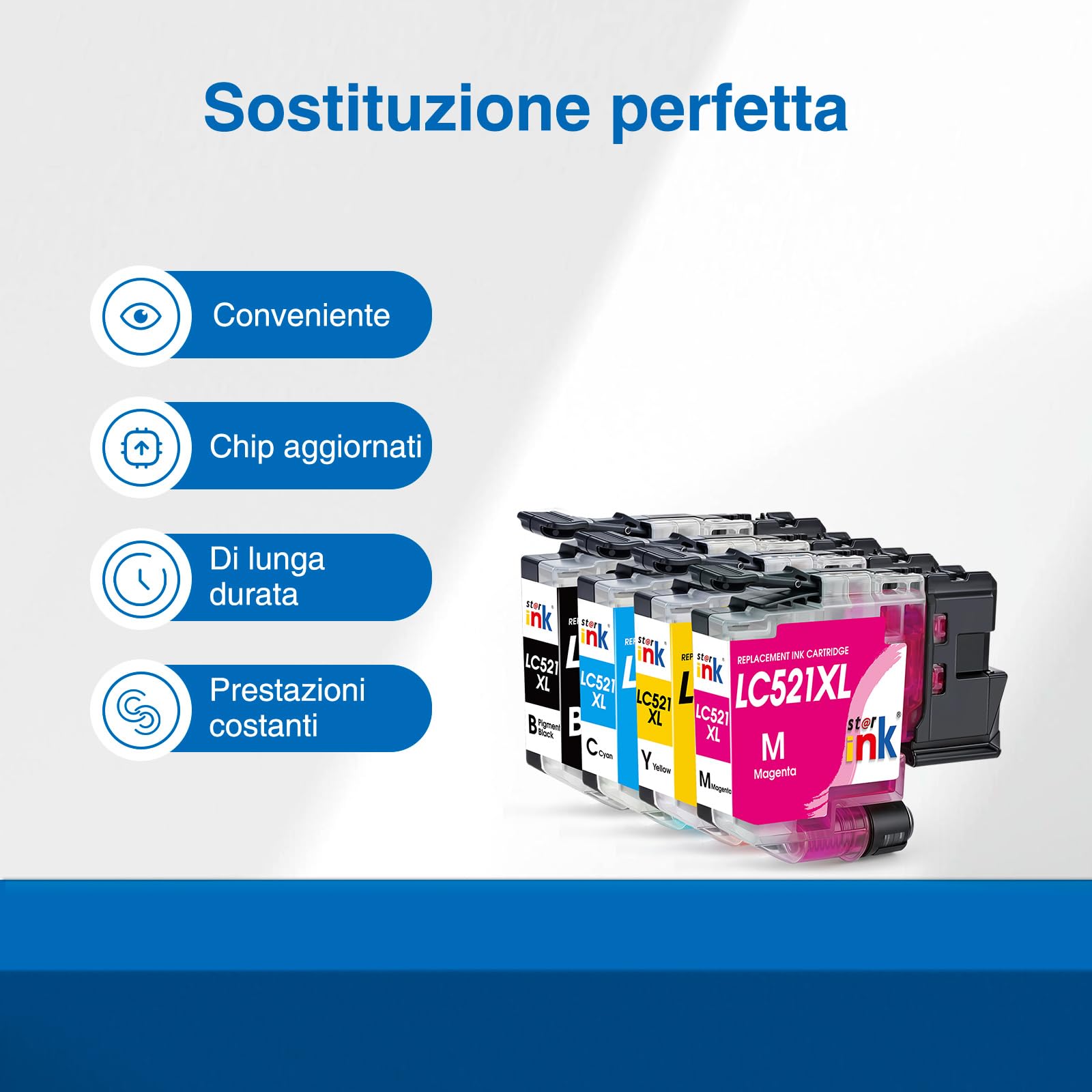 Starink Cartucce d'inchiostro LC521XL Compatibili con Brother LC521 XL, LC 521 per Brother DCP-J1260W, DCP-J1310DW, DCP-J1313DW, DCP-J1360DW, DCP-J1460DW, Nero, Ciano, Magenta, Giallo, Confezione da 4