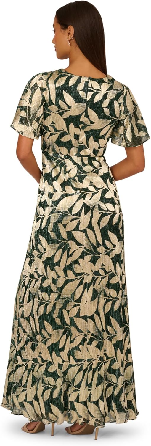 Adrianna Papell Womens Foil Leaf Draped Gown - Image 2