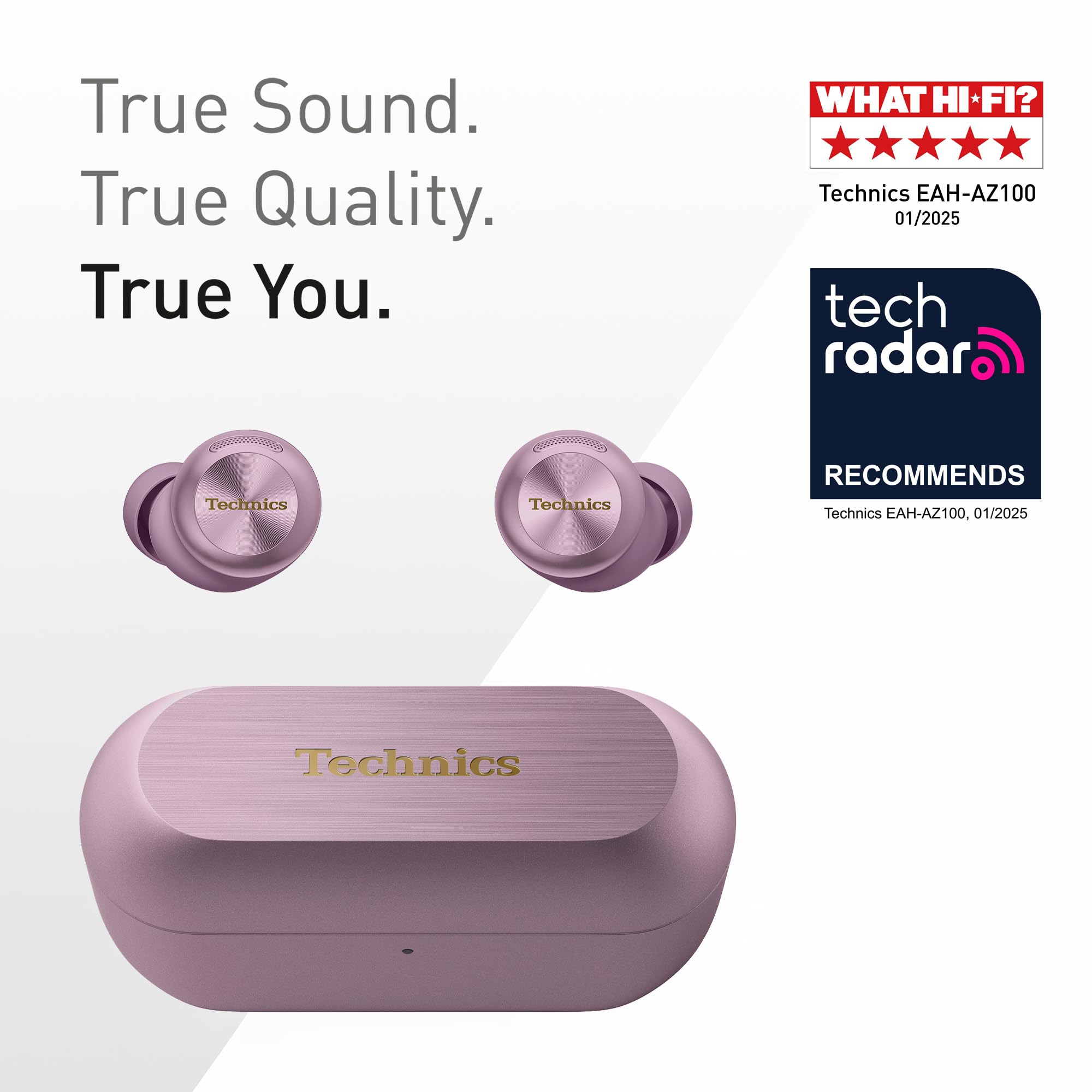 Technics EAH-AZ100 Auriculares True Wireless 10mm con Driver de Fluido Magnético, Cancelación de Ruido Adaptativa, Voice Focus AI, Multipunto 3 Dispositivos, Dolby Atmos, Qi, IPX4, Lila