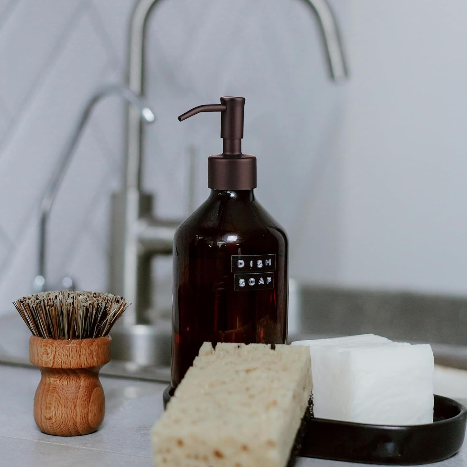 Amoliar Mason Jar Liquid Soap Dispenser Pump, Stainless Steel Replacement Pump for Dish Soap, Lotion, Hand Soap, Cute Farmhouse Decor, Refill Soap Pump, Bronze 2 Pack, Extra 1 Set Label, 2 Long Tube - Image 7