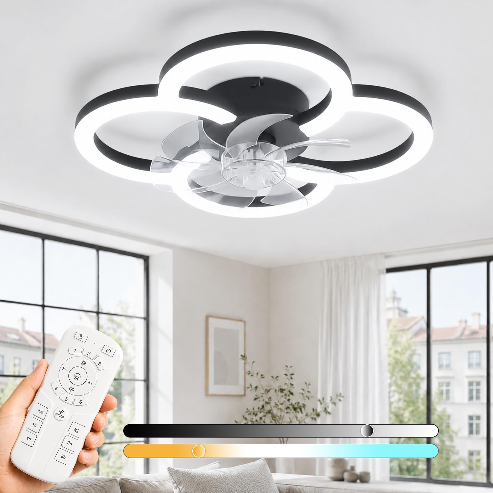 Homefire LED Ventilateur De Plafond Avec Lumiere 40W Noir Moderne Dimmable