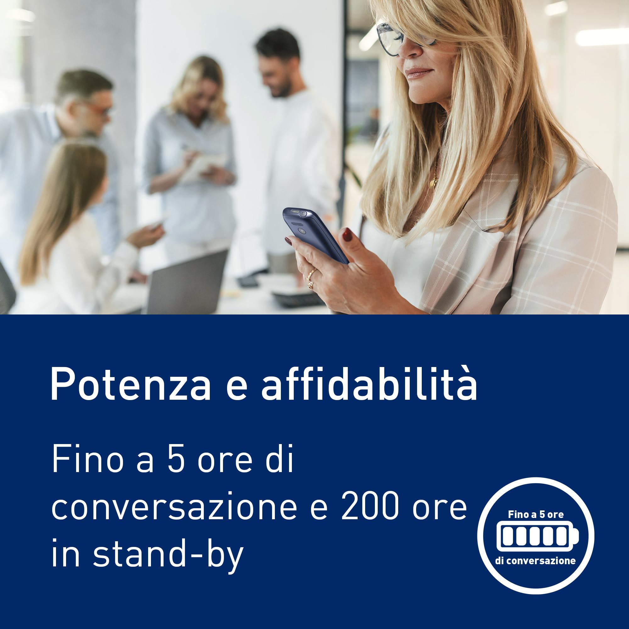 Panasonic KX-TF400EXC Telefono Cellulare 4G, VoLTE, Autonomia affidabile fino a 280 ore in modalità Standby, Ricarica USB-C, Display 2,4'', Bluetooth, Torcia LED, Resistente all'Acqua IP44, Blu