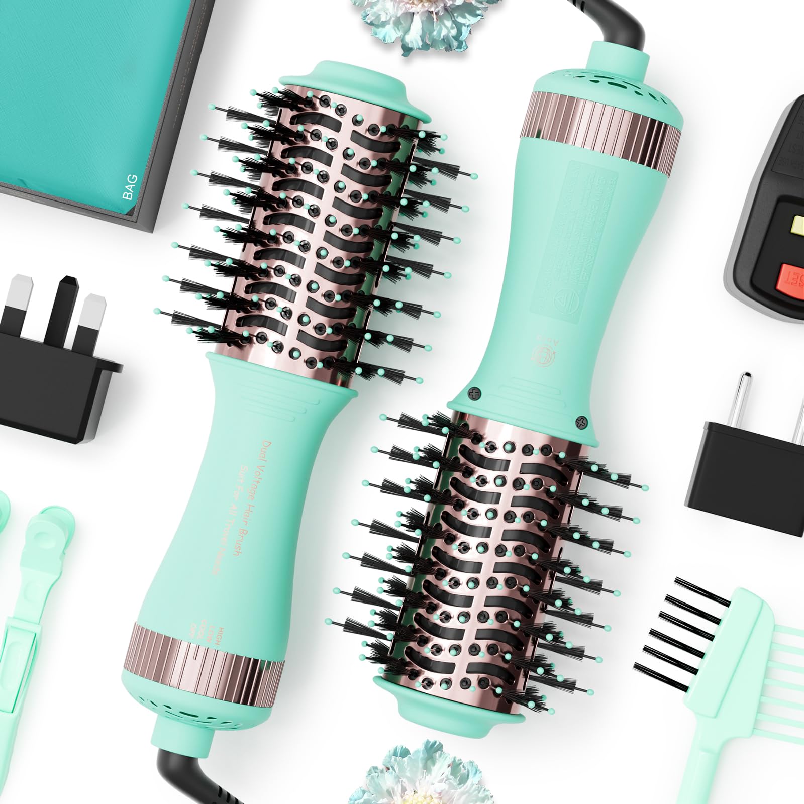 Photo 1 of ***NON FUNCTIONAL*** Travel Dual Voltage Hair Dryer Brush Essentials for Women- 2” Oval Size Brush Blow Dryer Portable Mini Hair Curler/Straightener Hair Styling Tool Accessories(?Auto Dual Voltage & No Converter Needed)