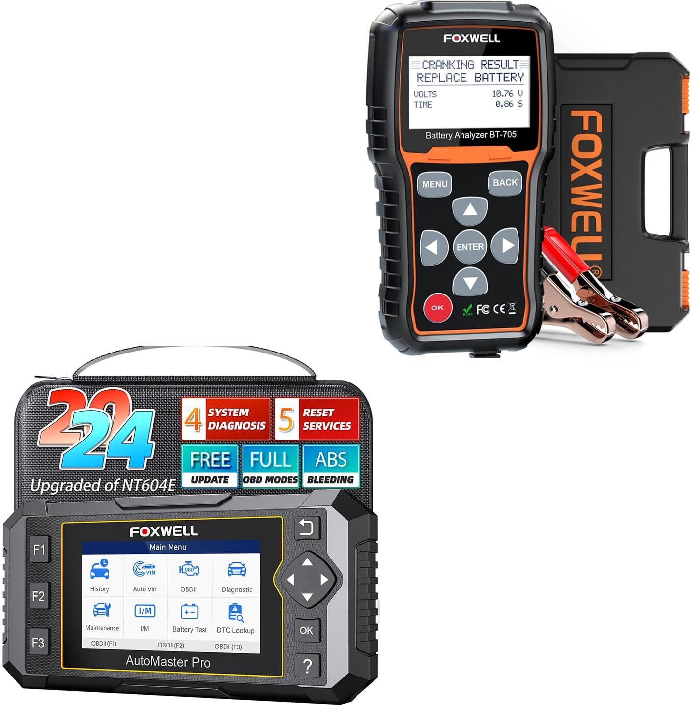 2024 FOXWELL Code Reader NT614 Elite OBD2 Scanner and FOXWELL BT705 Car Battery Tester 12V 24V