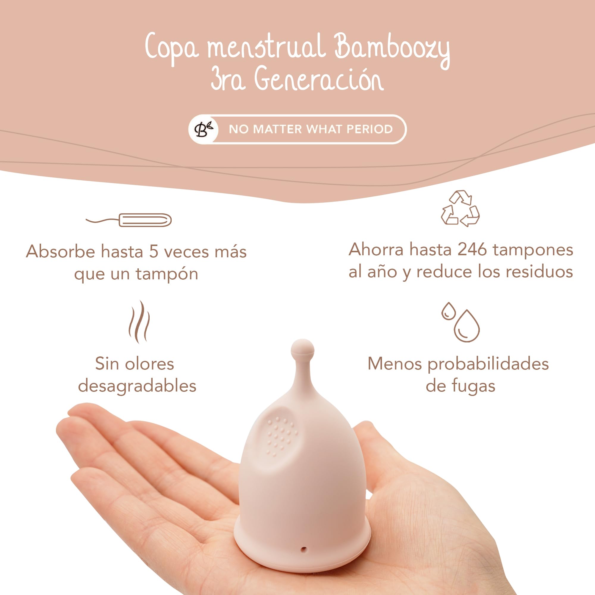 Bamboozy Copa Menstrual Con Esterilizador (M) Copas Menstruales Reutilizables de Lujo Hechas de Silicona Médica - Hasta 12 horas de Protección - Libre de Plástico, sin BPA