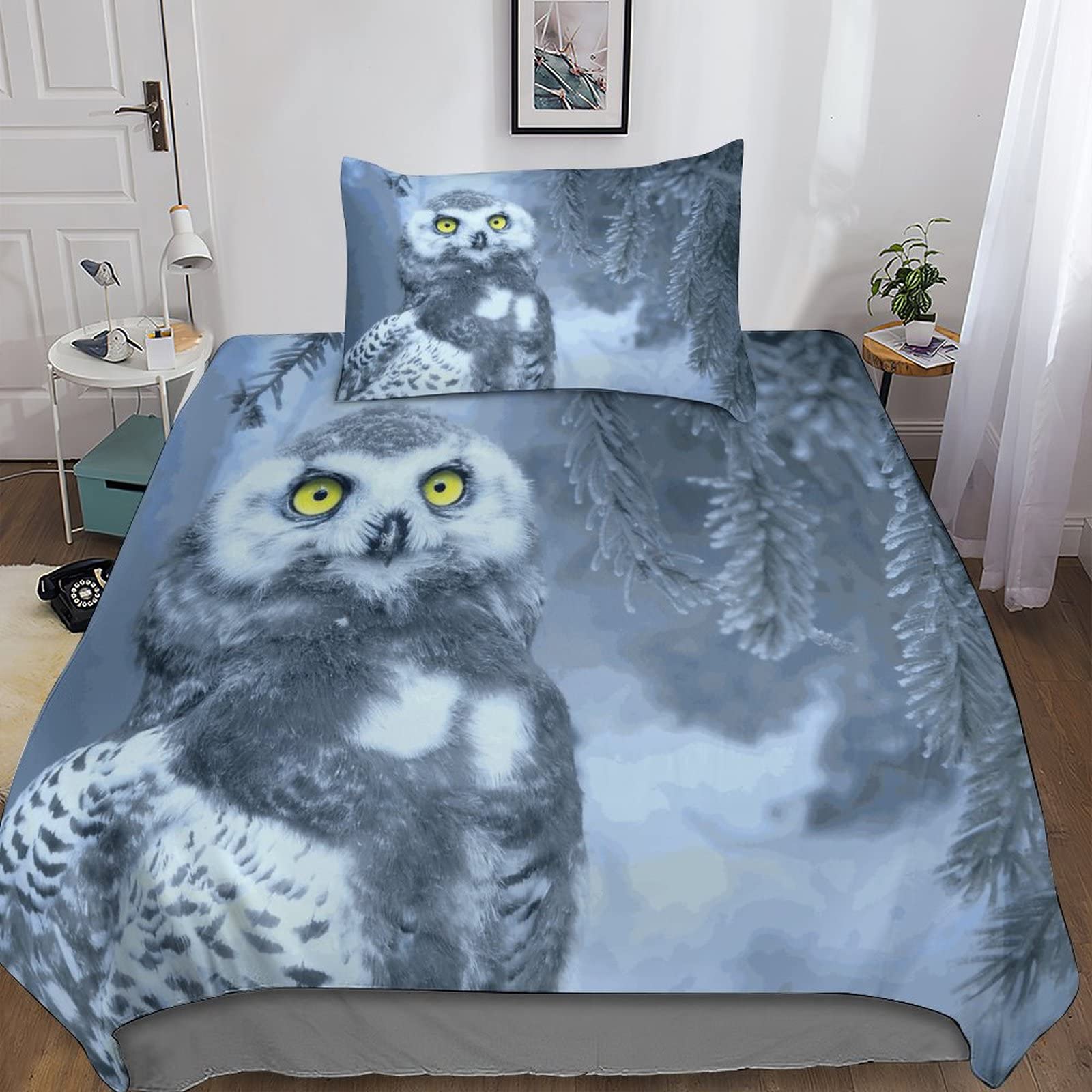 Housse de couette hibou pour chambre d'enfant parure faune et flore microfibre