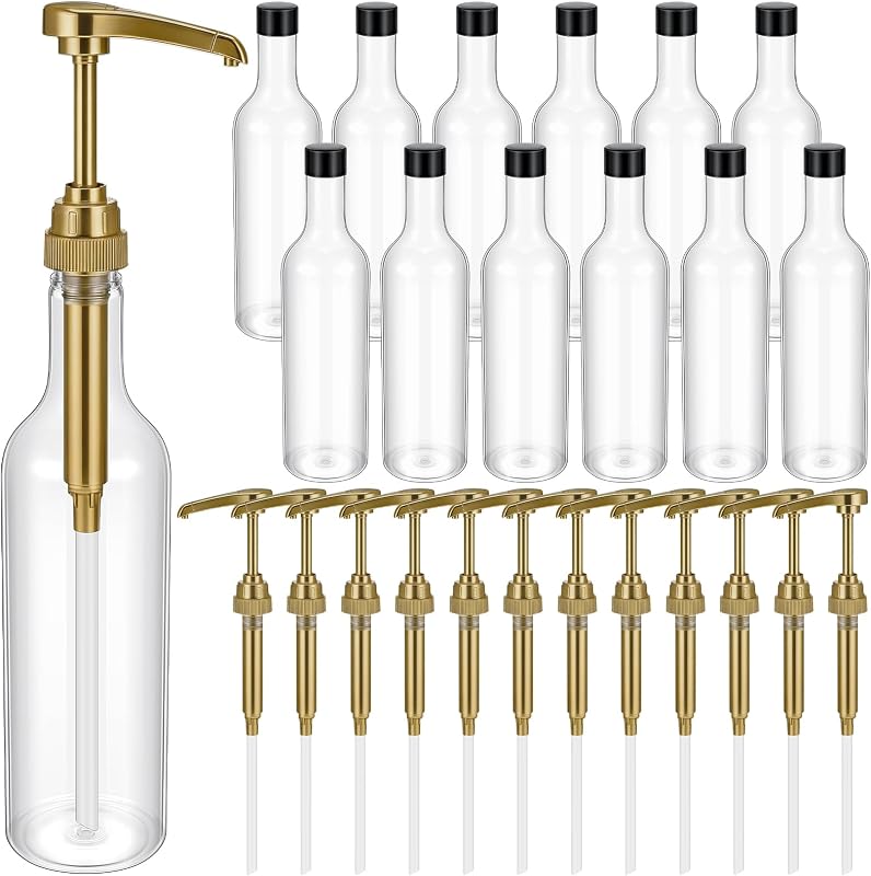 Maxdot 12 Frascos Plásticos para Caldas com Bomba, 750 mL, Dourado