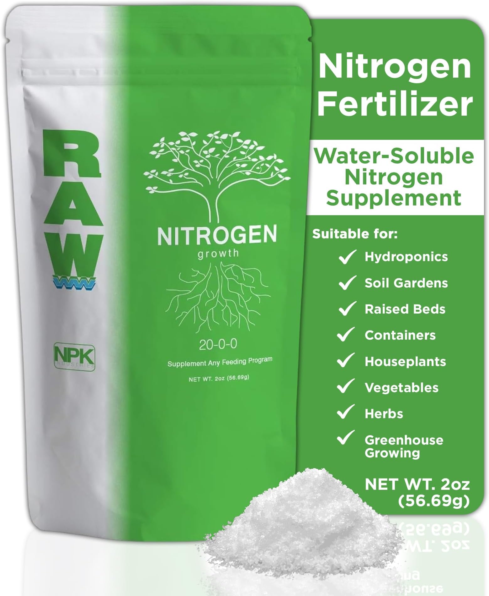 RAW Nitrogen Fertilizer 2oz | Water Soluble High Nitrogen Plant Food for Vegetative Growth Hydroponic Nutrients for Indoor Plants Garden & Vegetable Fertilizer