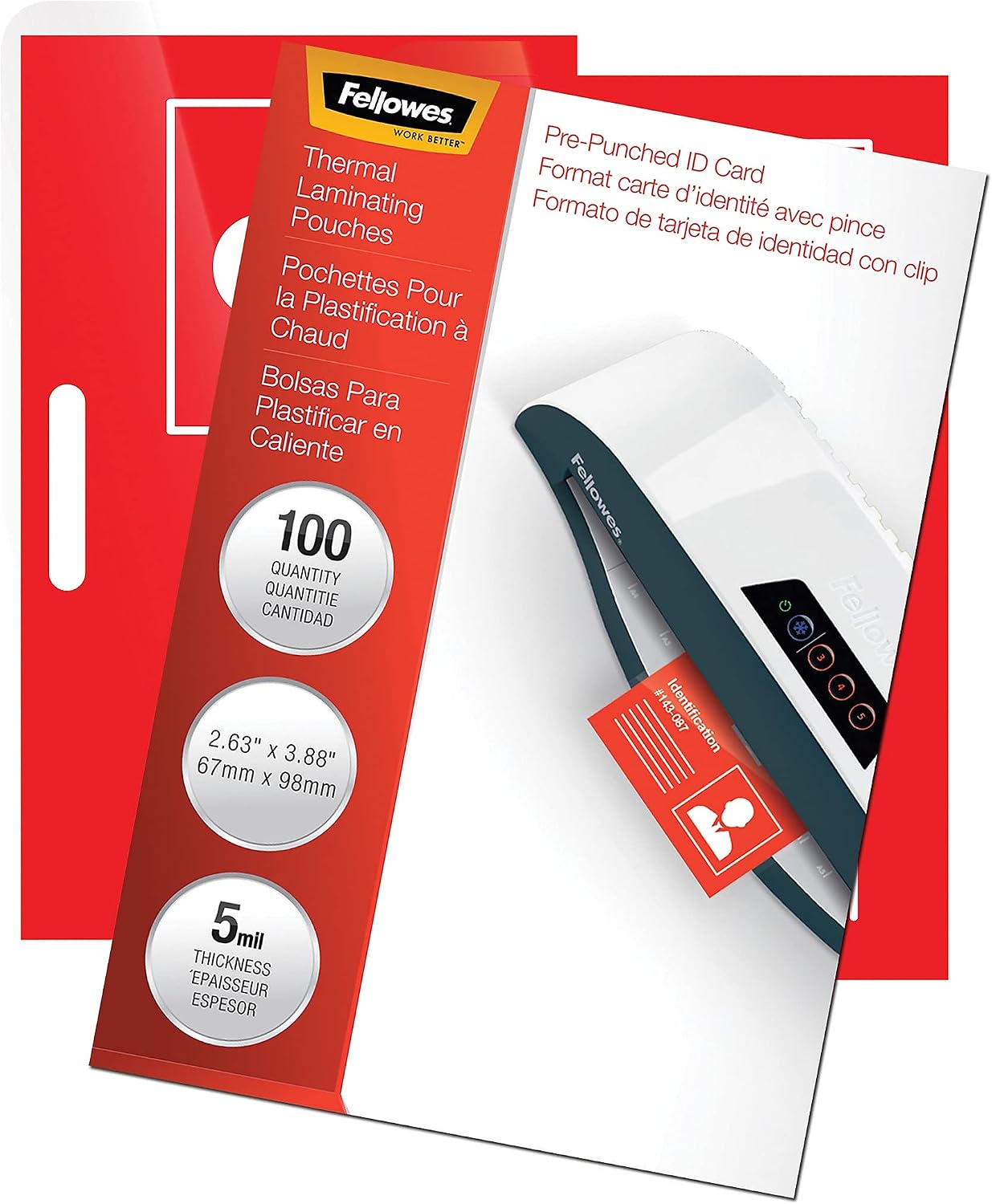 Fellowes Hot Laminating Pouches, ID Tag, Punched, 5 mil, 100 Pack, Clear (52016)