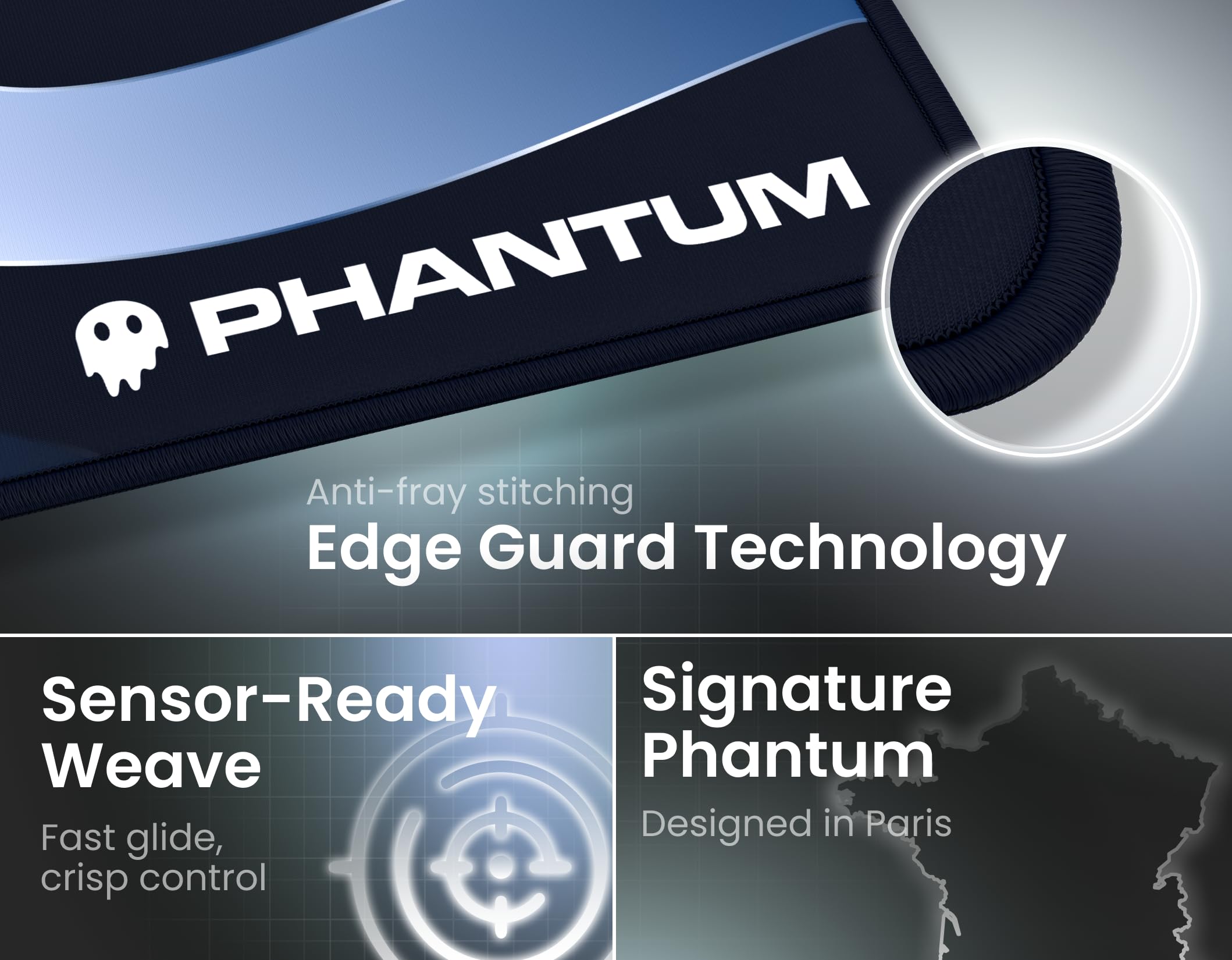 Phantum Strata – Alfombrilla de ratón para juegos XXL 900 x 400 mm, superficie de microfibra hidrofóbica de alto rendimiento, base de goma antideslizante, suave velocidad y control preciso (Abyss)