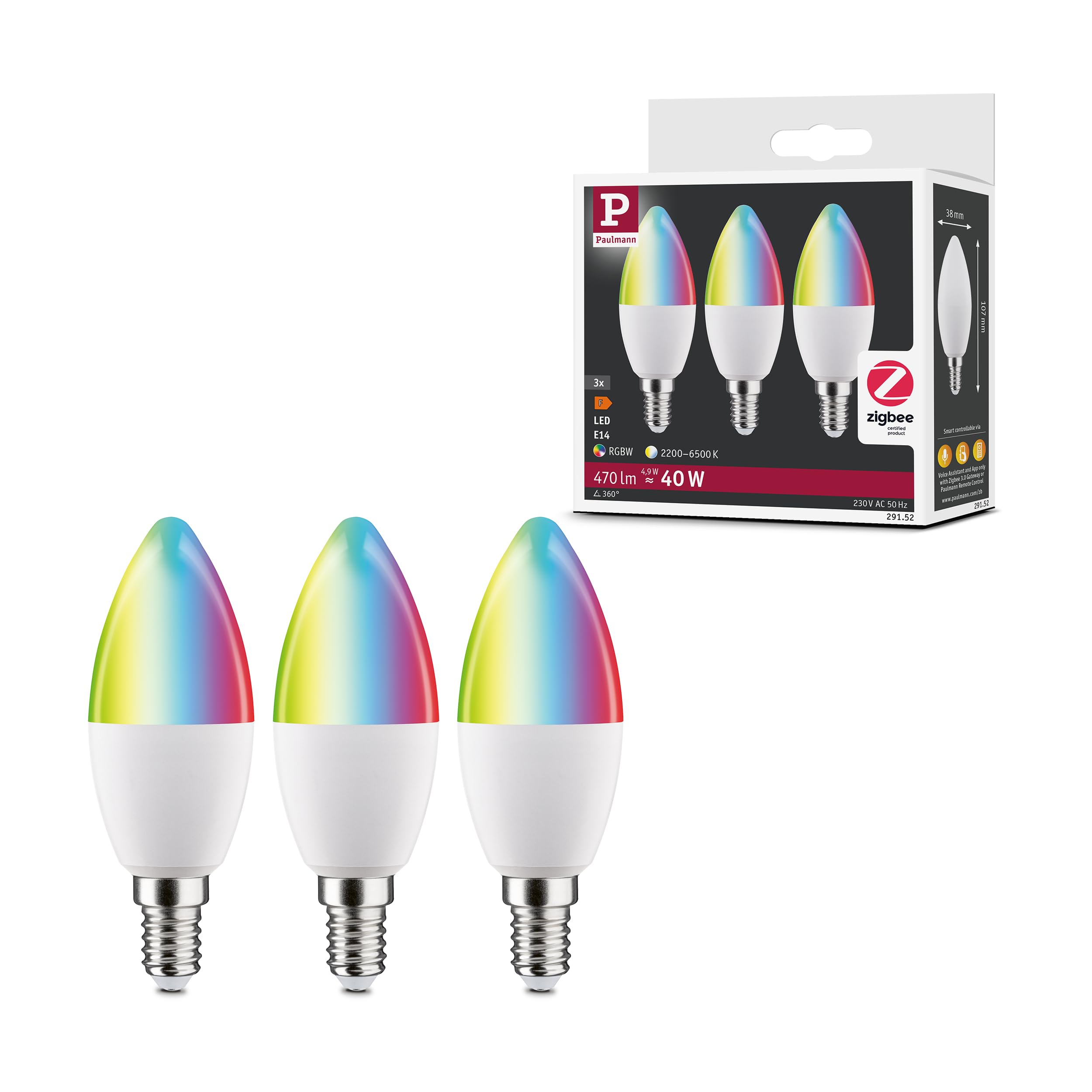 Paulmann 29152 Standard 230V Smart Home Zigbee LED Bulb E14 3x470lm 3x5W RGBW+ dimmable matt lamp