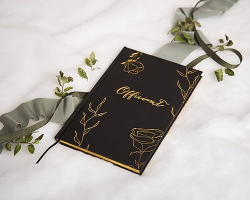 Vista 38 de MUUJEE Wedding Officiant Book - Black Gold Embossed Hardcover Journal Notebook Pastor Sermon Notes Officiant Gift - Wedding Gift Ideas (Design 1)