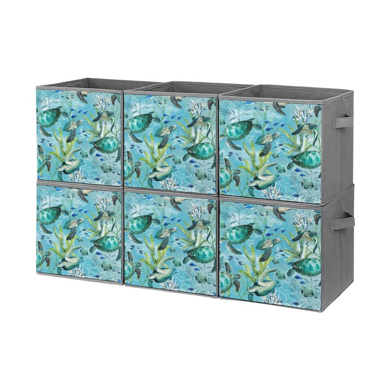 Boîtes de rangement pliables bleues motif tortue pour chasser le désordre lot de 6