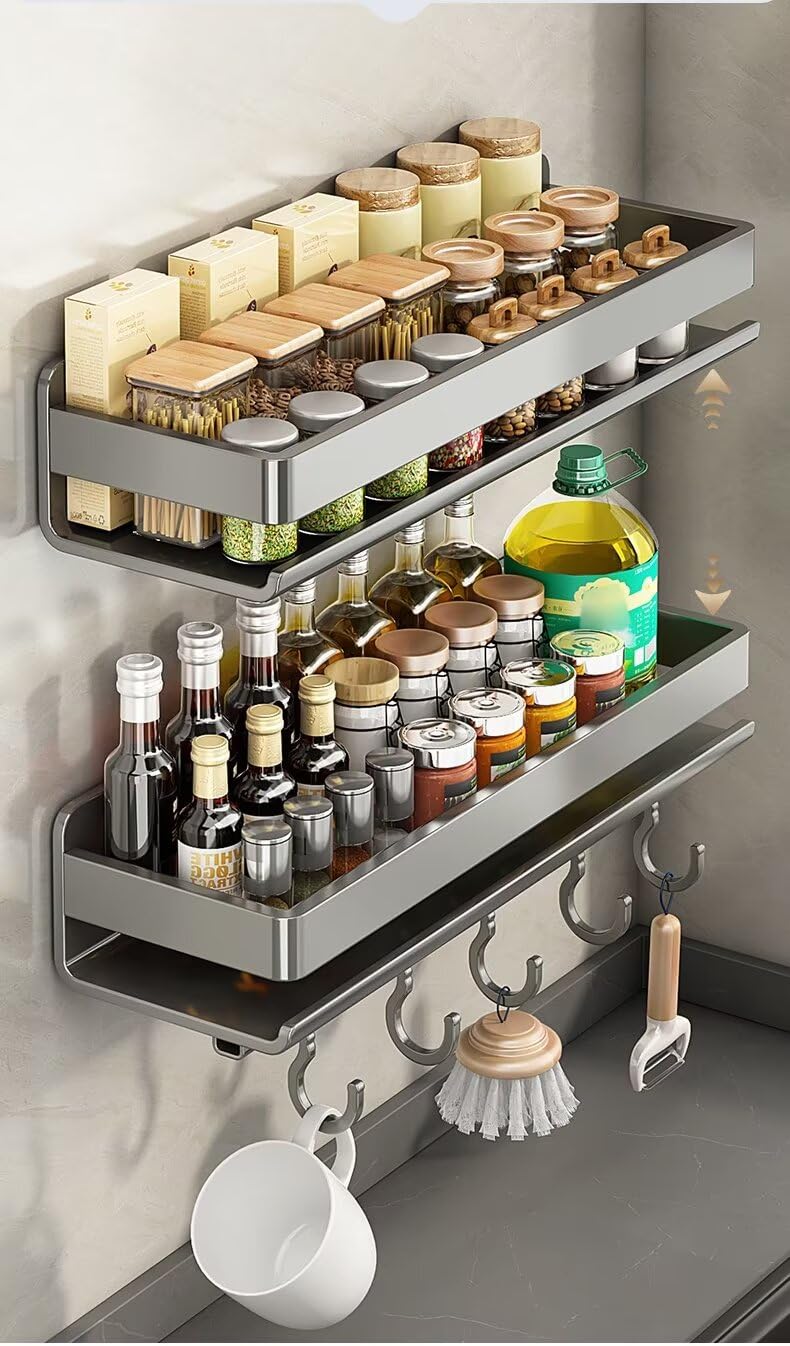 Portaspezie da parete in acciaio inox per 20 spezie, senza fori, salvaspazio, soluzione salvaspazio da cucina, 30 x 13 x 7,7 cm