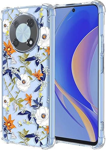 Miniatura 1 de OEURVQO Funda para Huawei Nova Y90 Huawei Enjoy 50 Pro, diseño floral transparente de patrón de flores, cubierta de TPU suave, a prueba de golpes,
