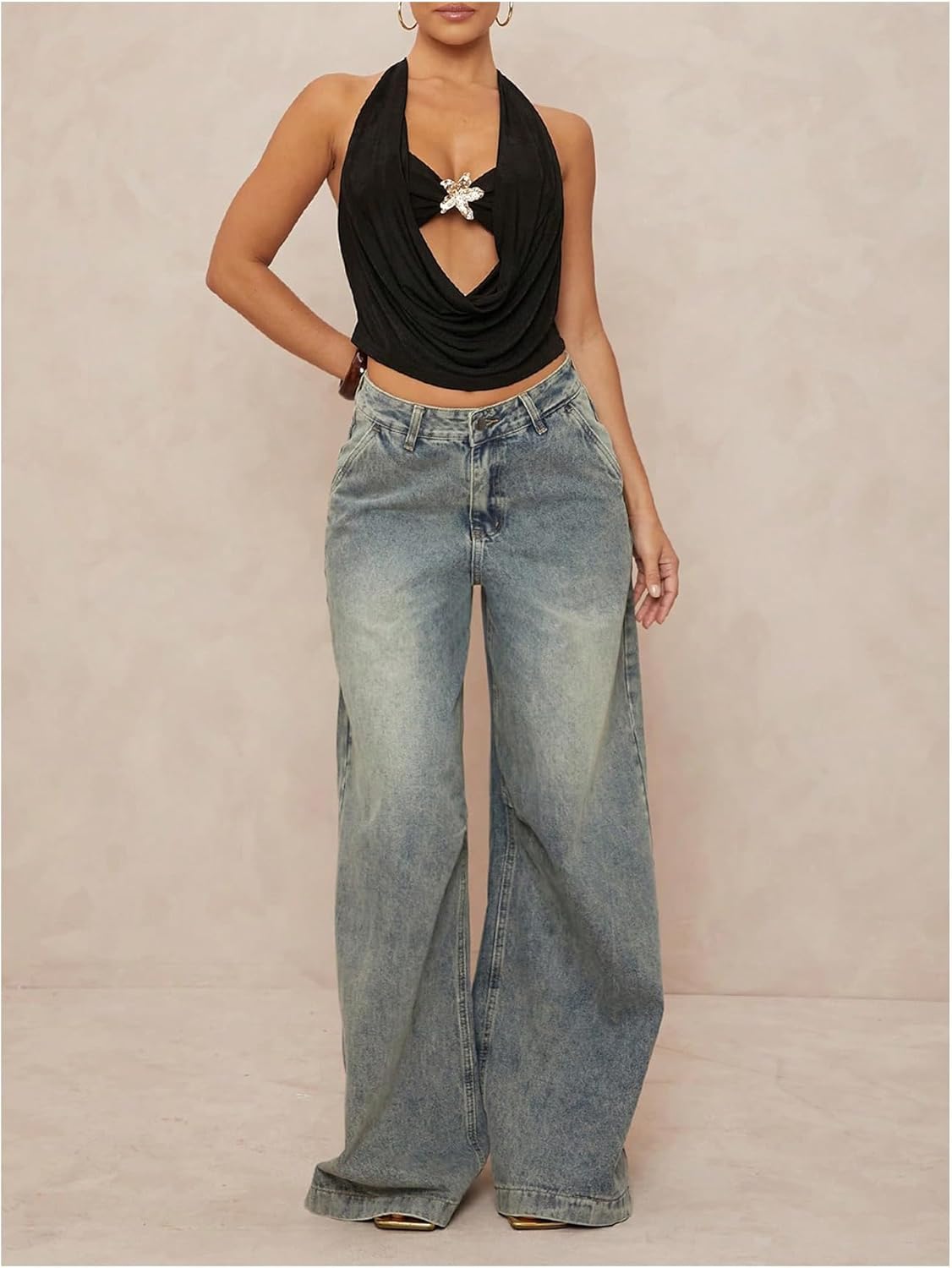 Verdusa Women's Y2k Tops Sequin Going Out Outfits Backless Draped Neck Halter Top Rave Party Clubwear - Image 5