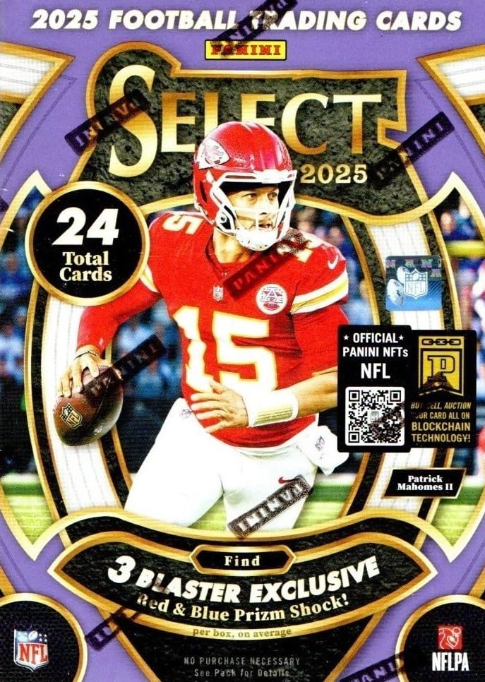 2025 Panini SELECT Football Series Sealed 24 Card Blaster Box Featuring 3 BLASTER EXCLUSIVE Red and Blue Shock Parallel Cards PLUS