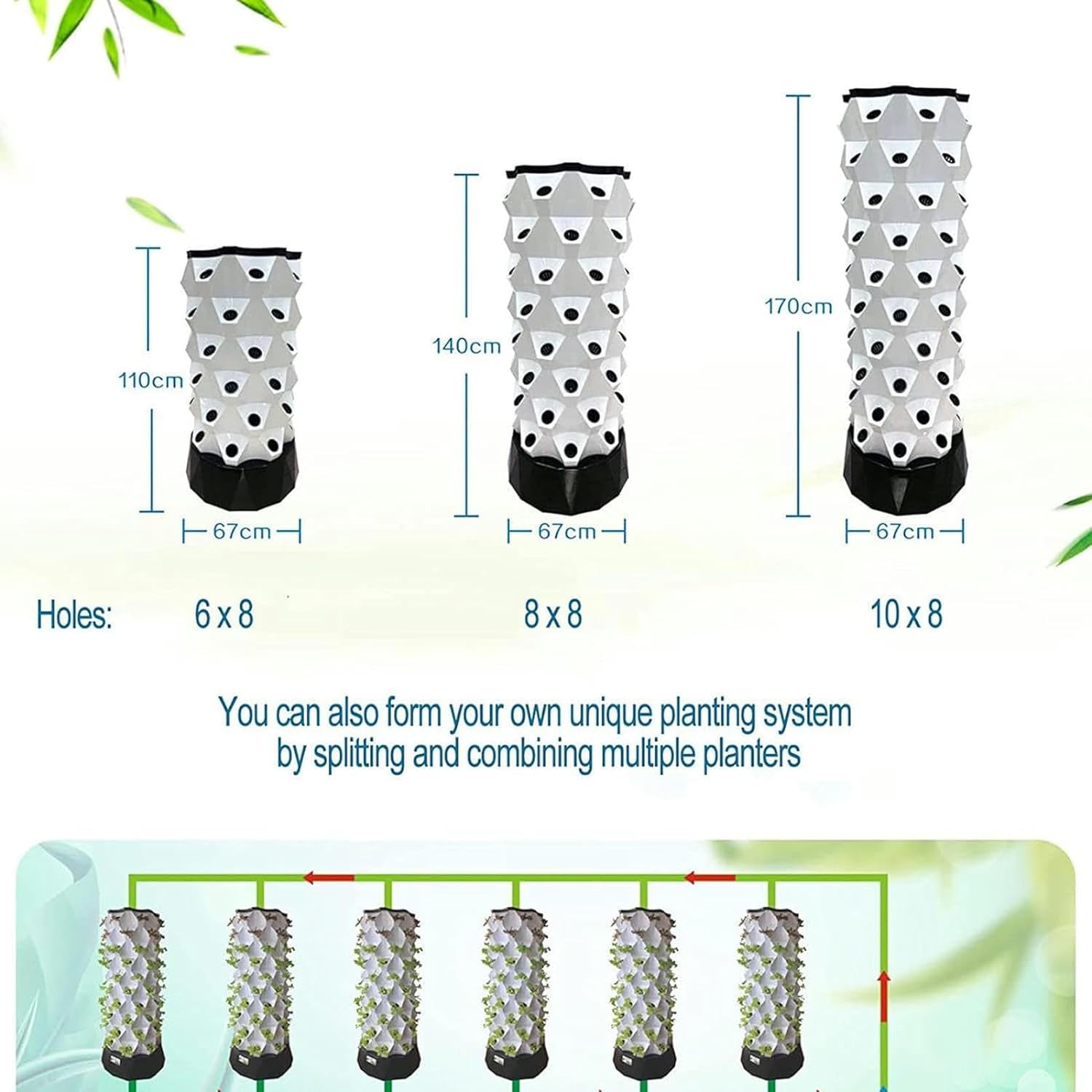 AMNOOL Hydroponics Growing System, 48/64/80Holes Vertical HydroponicTower Self-Watering Growing System,Indoor Planting Vegetable Garden Germination Kit, with Water Pump, Net Pots,8floors//1pc