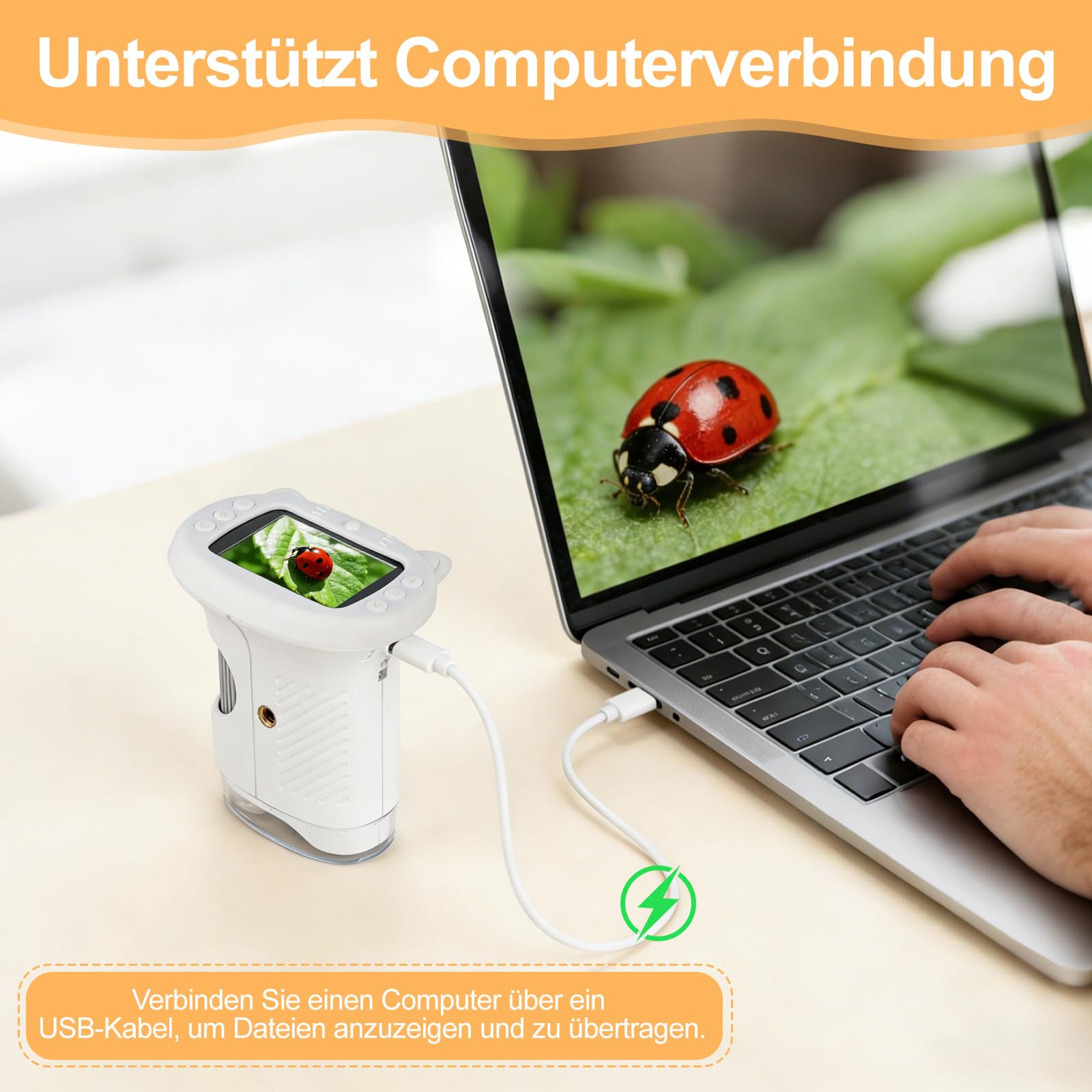 Handmikroskop für Kinder - 1080P HD 2.0" Bildschirm Mikroskop, Mini Tragbare Digitales Mikroskop mit 8 LED, 600mAh, 1000X Kindermikroskop, Hand- oder Nackenband, Microscope Experimente ab 6 Jahren
