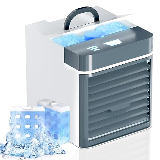 Portable Air Conditioners, Mini Air Cooler with 3 Speeds, Anti-leakage Water Personal Ice Air Conditioner for Room Desk Office Home Tent(W-08)