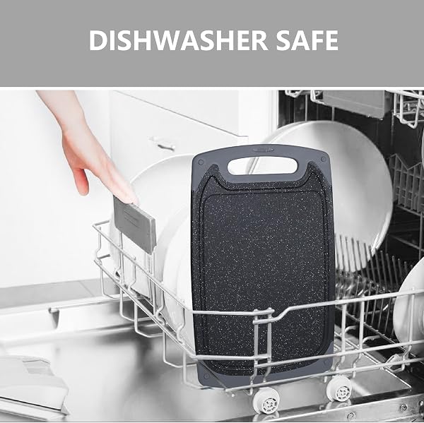 Chopping Board Set, Kitchen Cutting Boards with Non-Slip Feet and Deep Drip Juice Groove, 3PCS BPA Free Plastic Chopping Boards Dishwasher Safe Cutting Board, Black - 5