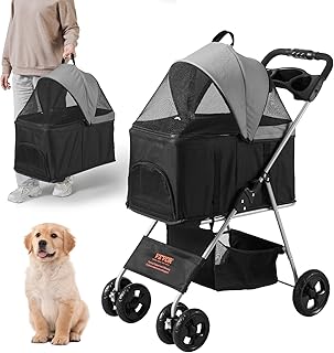 VEVOR 3 in 1 Dog Stroller For Medium Small Dogs Up to 35lbs, 4 Wheels Folding Pet Stroller For Dogs Cats With Detachable C...