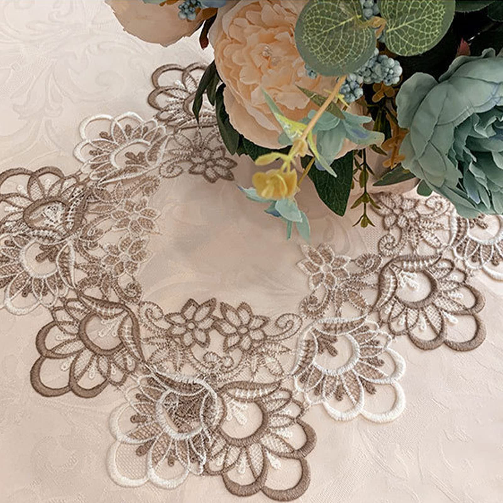 ARTABLE Tovaglia rotonda in pizzo rustico, macramè, ricamata, per la raccolta del comò, decorazione della fattoria e della cucina della casa (Borgogna, 70 rotonda
