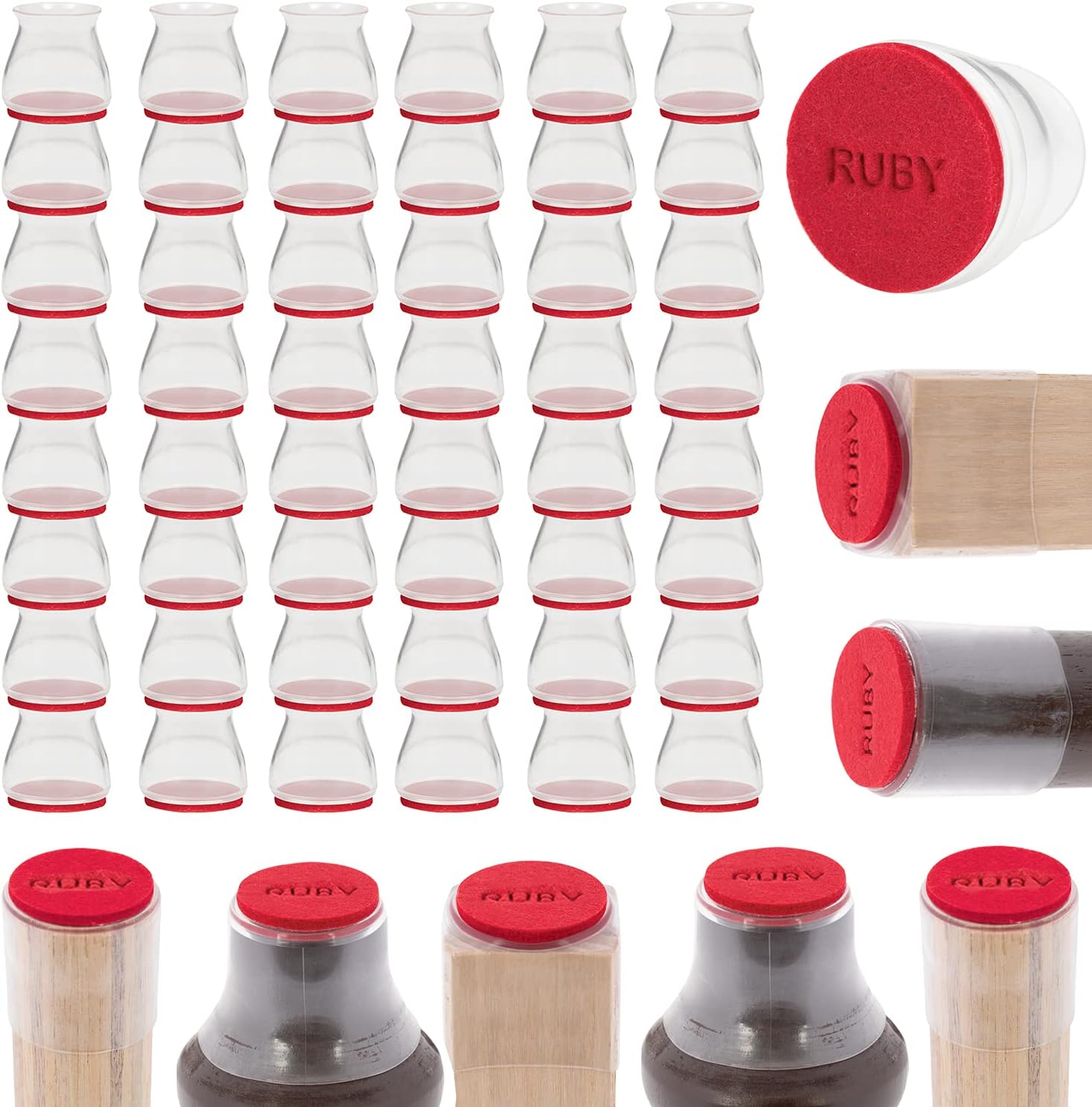 BulbHeadRuby Sliders As Seen On TV by BulbHead - Red Means They’re Authentic - Premium Chair Covers Protect Hardwood & Tile Floors - Fits Most Furniture Leg Sizes & Shapes ,Clear- 8 Count (Pack of 6)