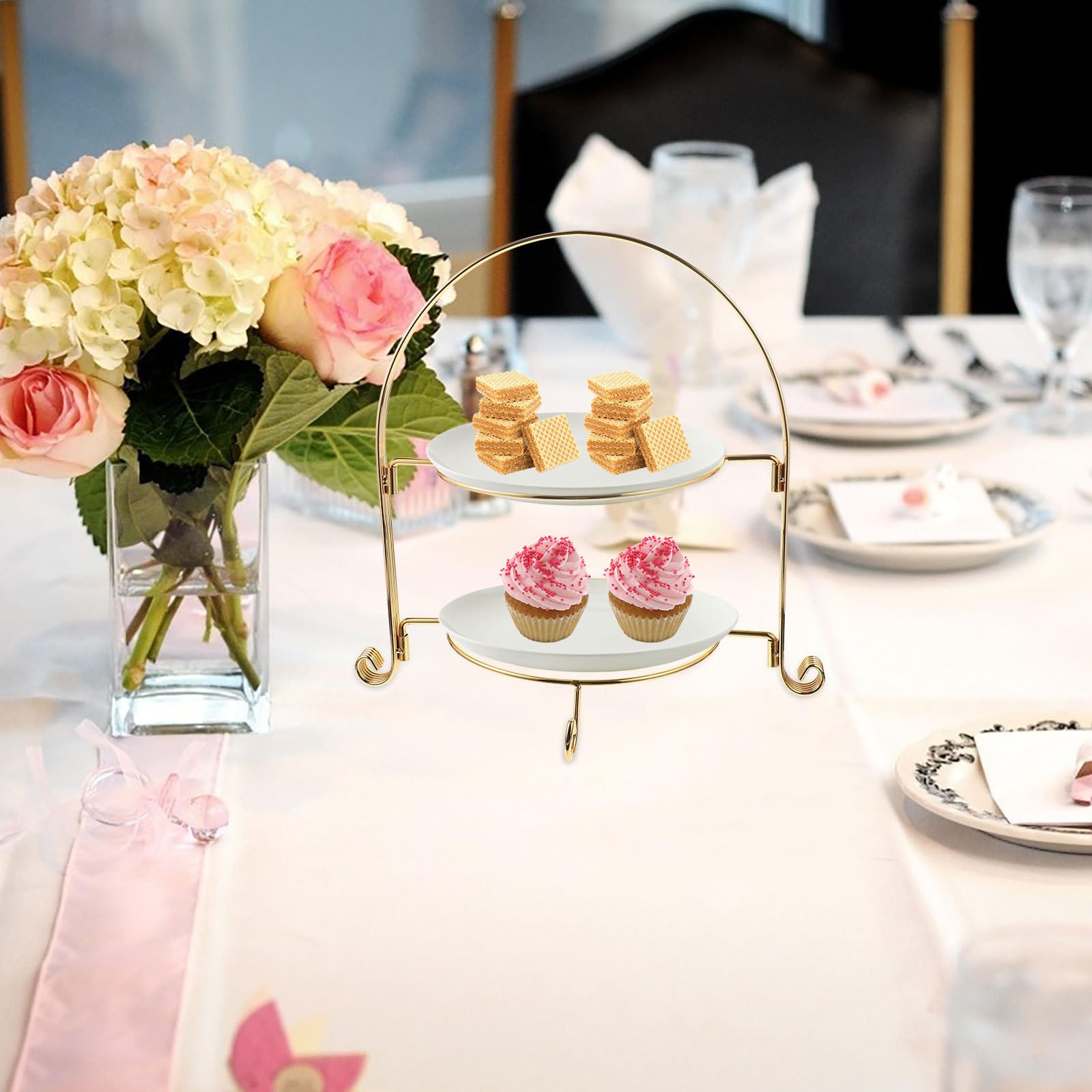 GANAZONO Espositore Supporto Staccabile per Dolci a Doppio Strato in Metallo Dorato come Centrotavola Elegante per Feste, Tè Pomeridiani e Matrimoni