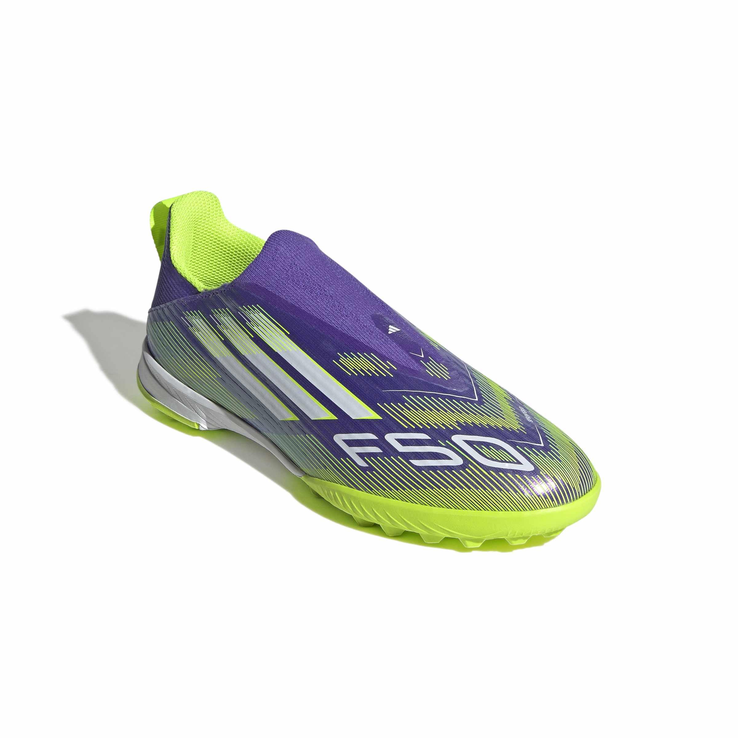 adidas Uniseks - dzieci F50 LEAGUE Laceless Turf Football Boots Kids, Purple Rush/Cloud White/Lucid Lemon, 35 EU