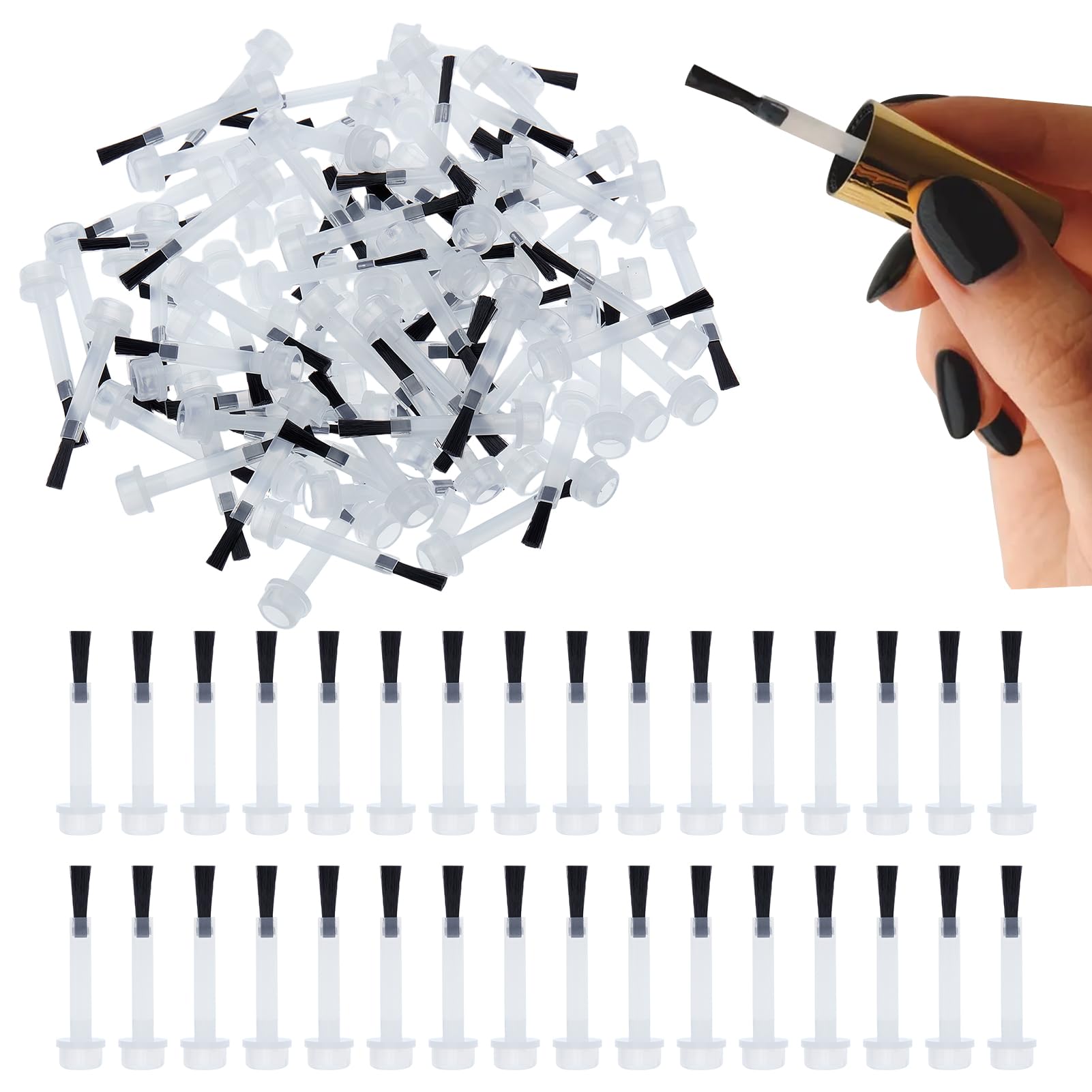NICENEEDED 100 pz Kit di Pennelli di Ricambio per Smalto per Unghie, Pennelli Monouso per Nail Art, Polvere e Liquidi di Ricambio, Set di Pennelli per Unghie con Setole Morbide