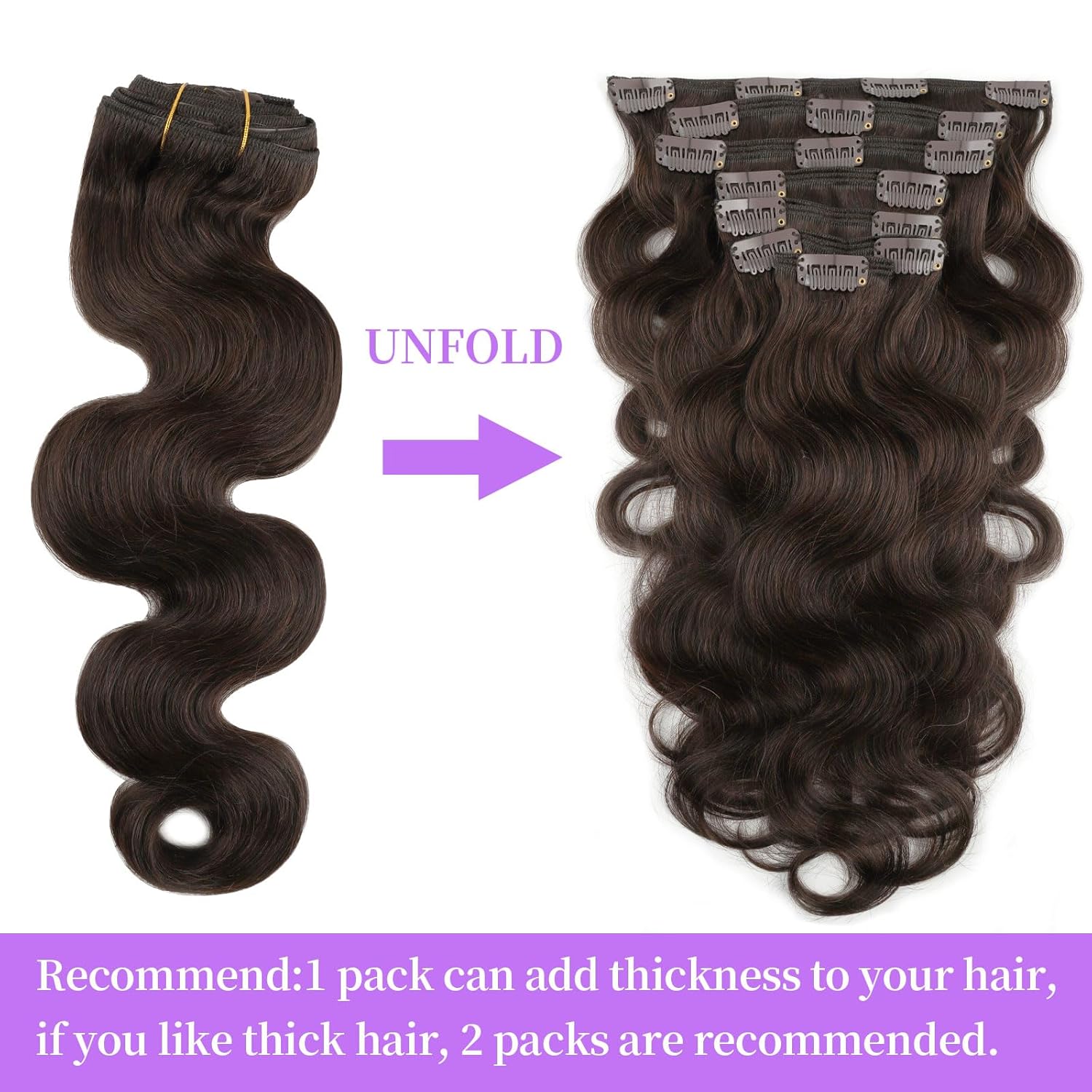 Sassina Body Wave Clip in Remy Human Hair Extensions Double Weft Clip ins Real Human Hair Dark Brown Wave Thick Invisible Hair Extensions Clip ins Black Women Full Head 7Pcs 120G 14 Inch