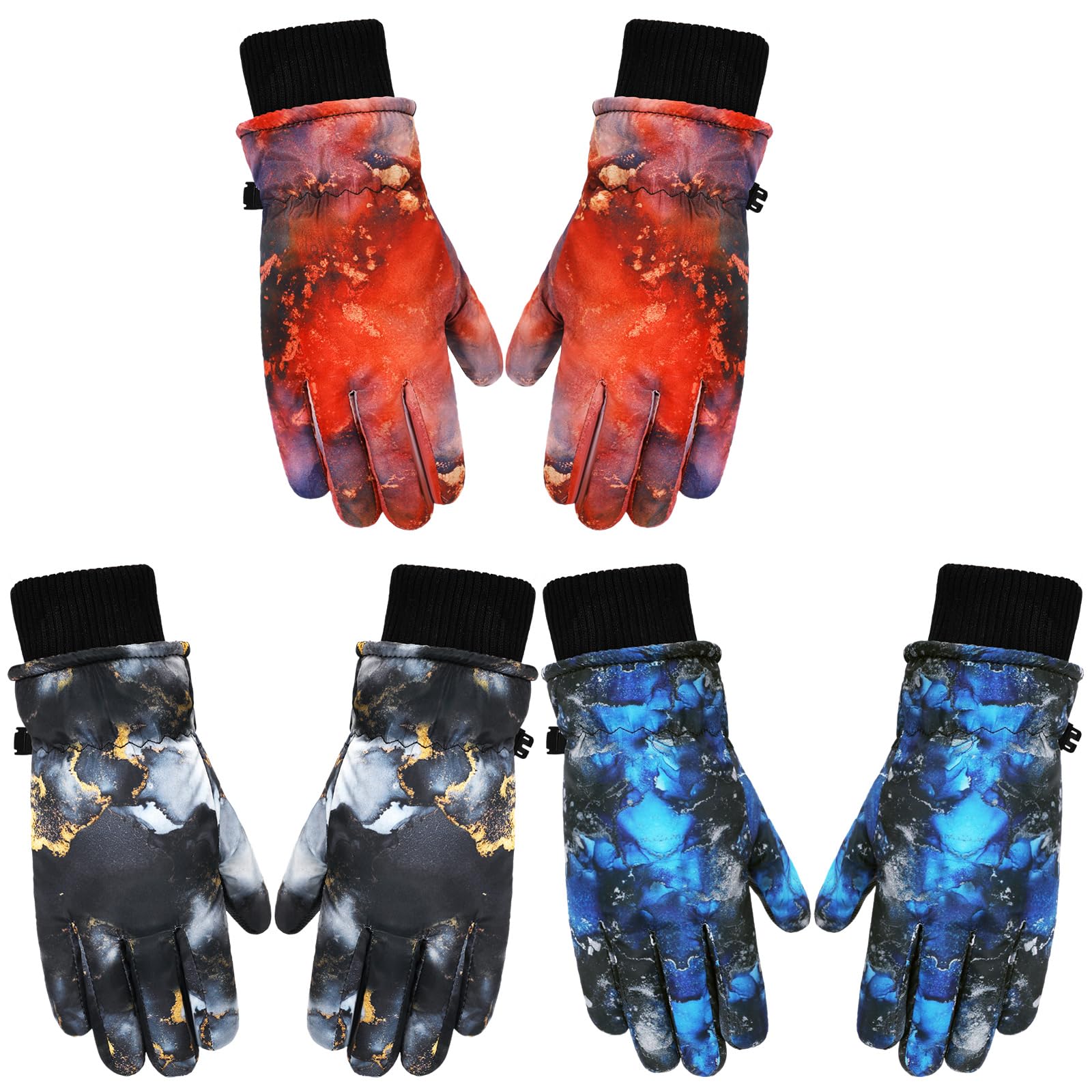 Bencailor 3 Pairs Kids Winter Gloves Waterproof Snow Ski Gloves Warm Windproof Adjustable Mittens for Boy Girl Outdoor