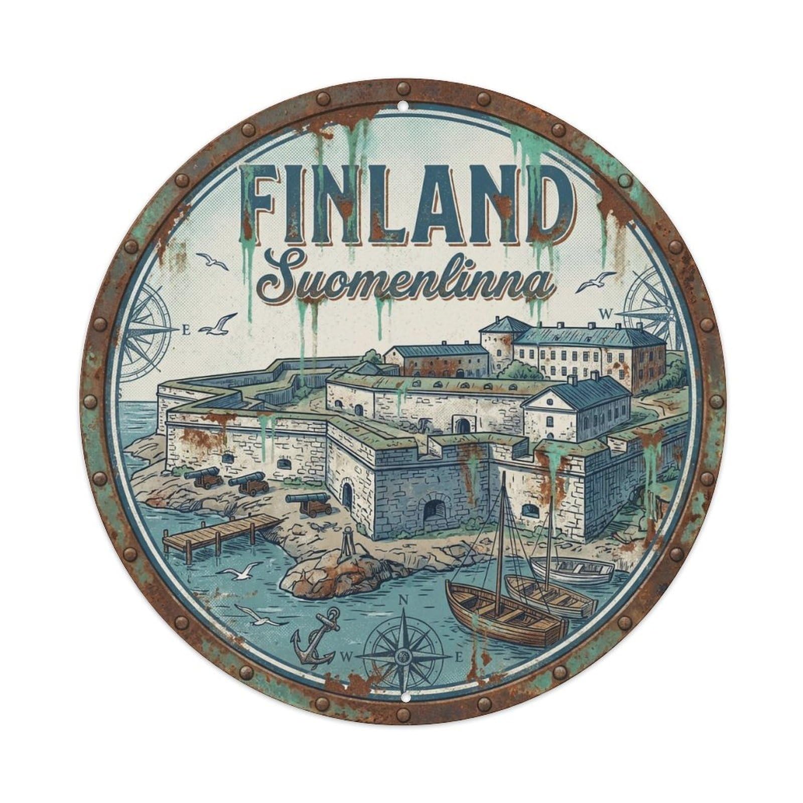 Vintage Travel Finland Heritage Metal Tin Sign Plaque Wall Decor for Cafe, Club, Garden Round Metal Poster 8x8Inch