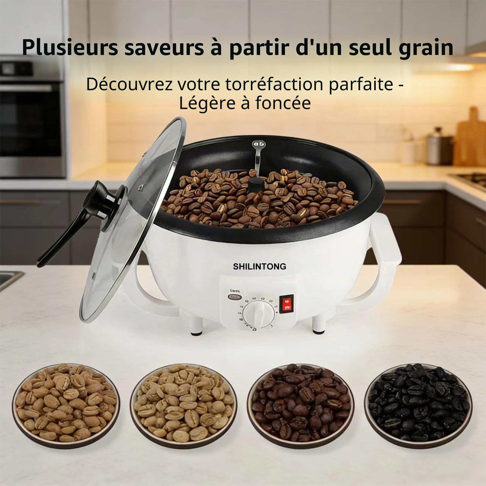 Machine à Torréfier les Grains de Café SHILINTONG, Torréfacteur Électrique pour Café, Noix, Cacahuètes, 750g, 220V 1200W, Revêtement Antiadhésif, Usage Domestique