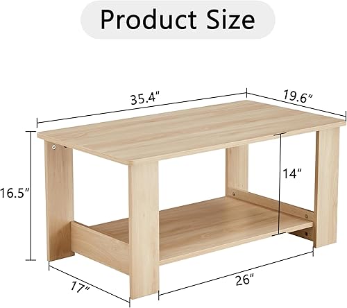 Miniatura 2 de Mesa central moderna de madera natural de doble capa de color madera para sala de estar, mesa auxiliar rectangular para sala de estar, cafetería,
