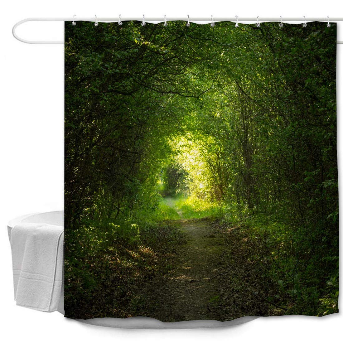 Duschvorhang Holzhaus Wald-Landschaft 150x180 Cm – Wasserdicht, Antischimmel, Aus Polyester Mit Haken