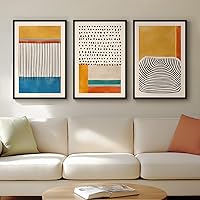 Cuspin 3-Piece Framed Abstract Wall Art Canvas Prints, Mid-Century Modern Colorful Yellow Block Lines, 16x24 for Living Room Bedroom Hallway Decor