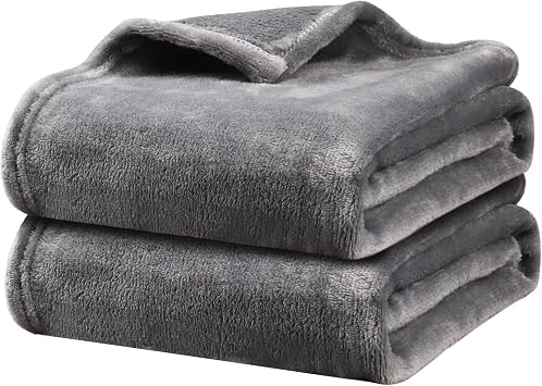 Onarway Dog Blanket Washable for Bed 2 Packs Dog Blankets 40 x47  - Fluffy Soft Large Throw for Cat Puppy Kitten Dogs - Fleece Pet Blankets for Crate Couch Car and Indoor - Grey