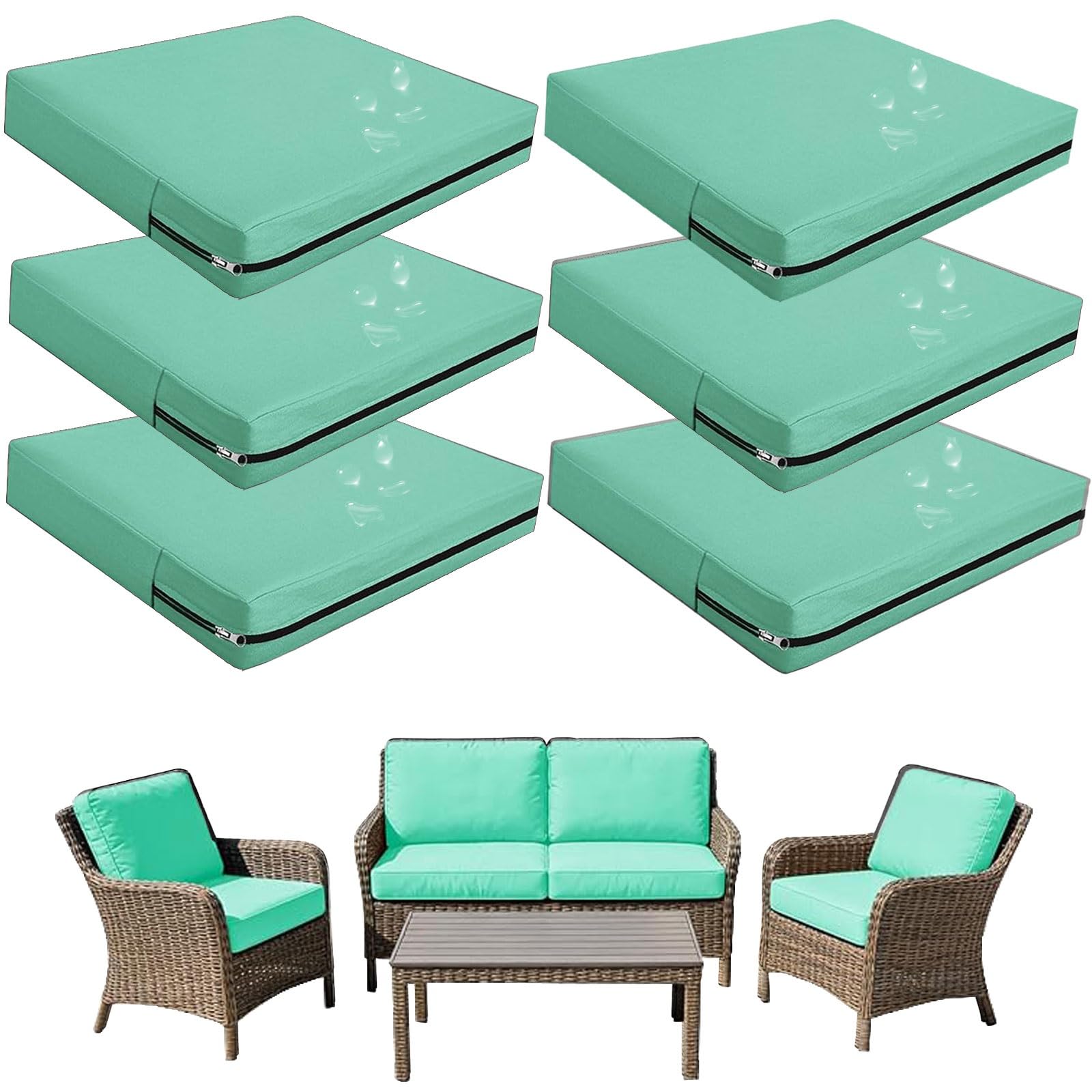 Replacement Outdoor Cushion Covers Waterproof, 65x65 60x60 50x50cm set of 6/4/2/1 Garden Sofa Seat Cushion Slipcover With Zipper for Chairs, Patio and Rattan furniture(Color20,33x65x10cm(6pcs)) — image 1