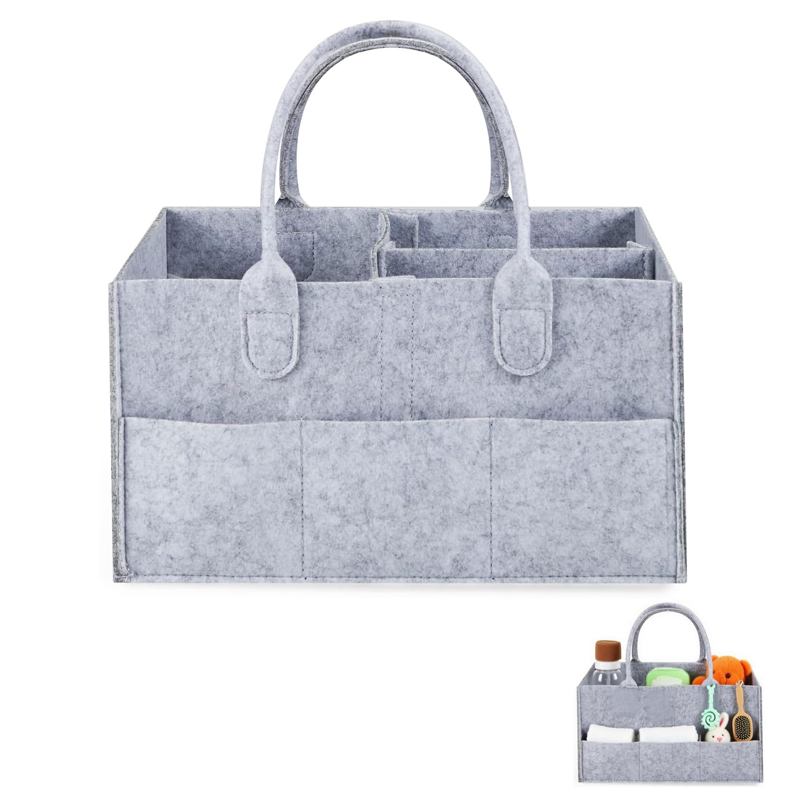 ZexJpr 1 Stück Wickelorganizer, Wickeltisch Organizer Und Wickeltasche, 33x23x18cm Tragbarer Wickelorganizer, Faltbarer Filztasche Organizer Mit Fächern, Bequemes Reisen Mit Babybedarf(Grau)