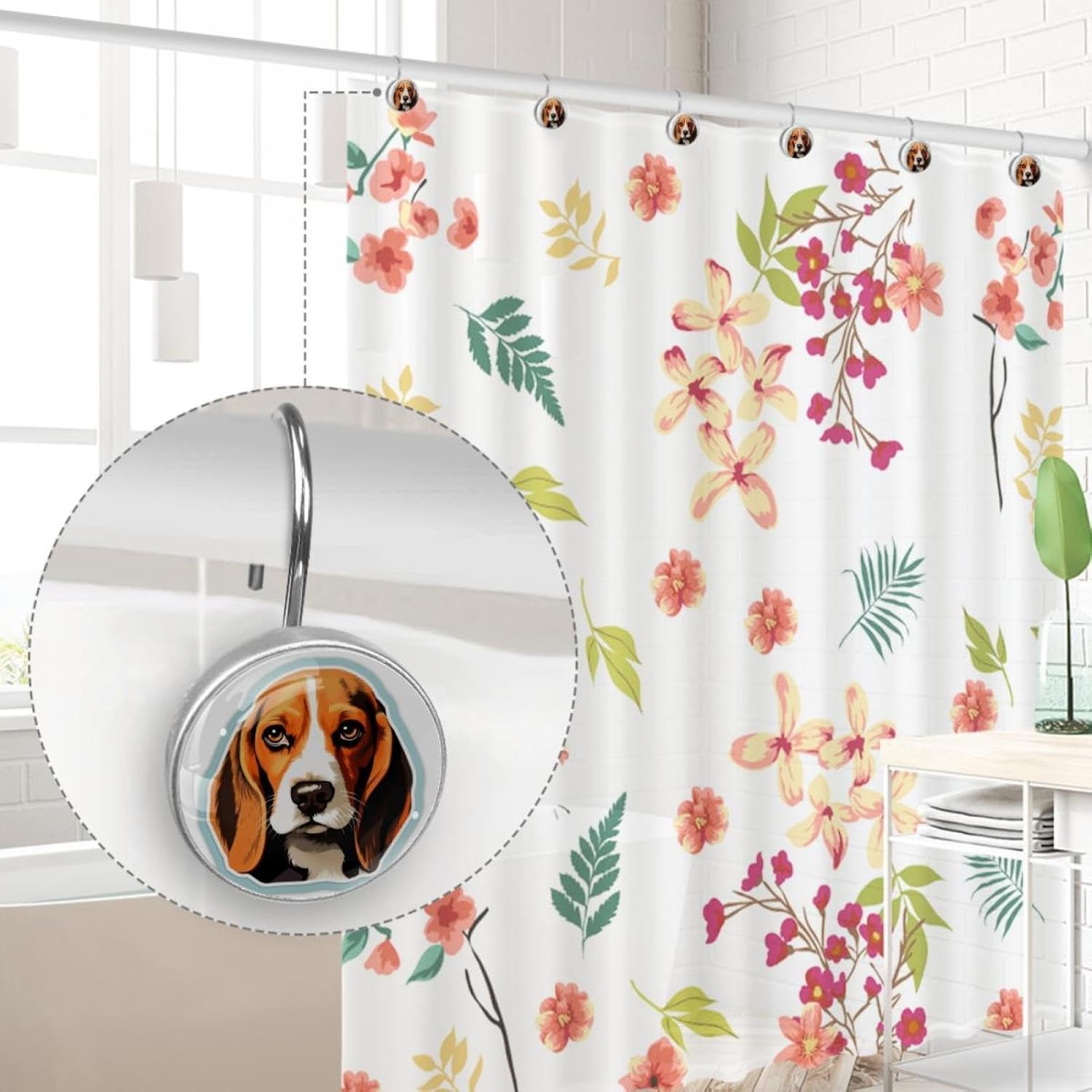 12-Pc,Shower Curtain Hooks,Shower Hooks for Shower Curtain,Dog Beagle Cartoon Dog